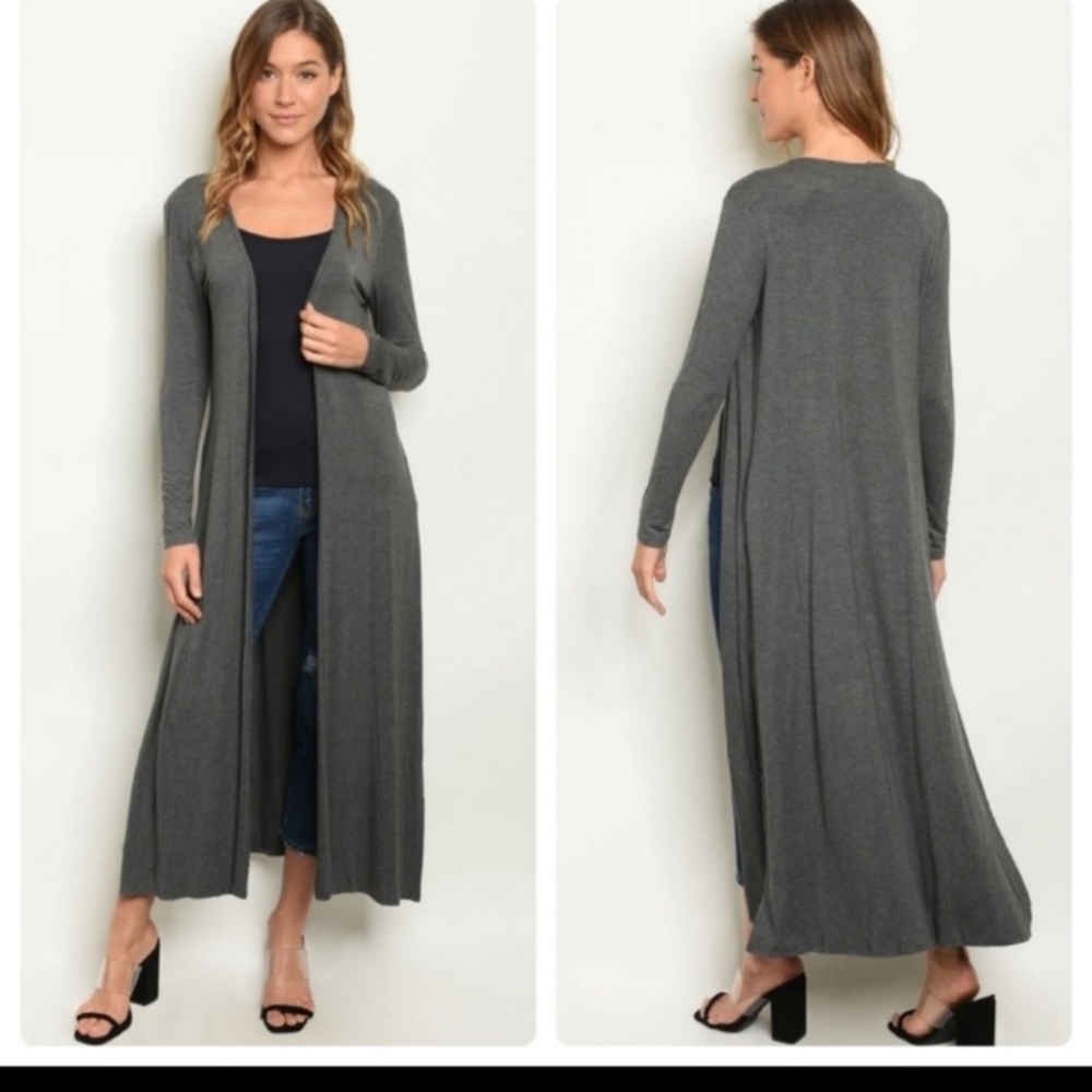 Annabelle Charcoal Gray Maxi‎ Duster Cardigan Long Sleeve Open Front XL NWT
